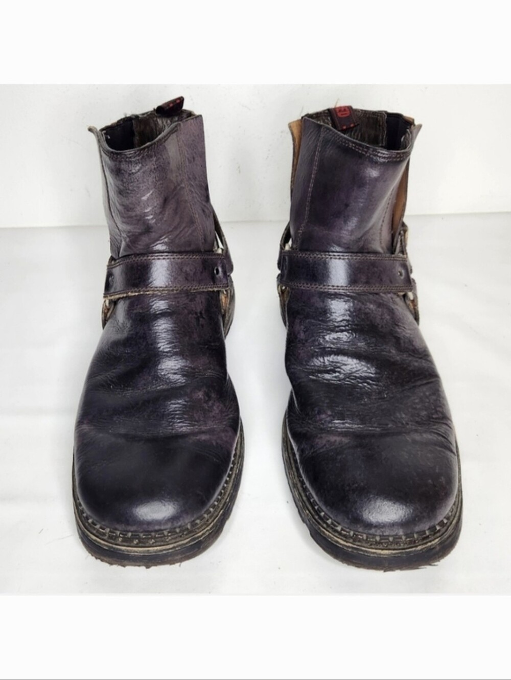 BED STU Harness Boots Mens 11 Ankle Moto Biker Distressed Leather Slip On Goth - Picture 2 of 12